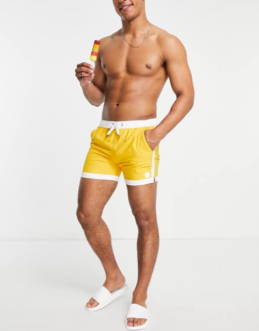 Native Youth sporty swim shorts in yellow and white, 3 of 4