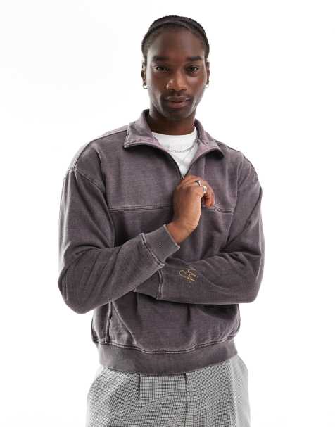 Native Youth – Stark ausgewaschenes Sweatshirt in Braun mit kurzem Reißverschluss - view 1