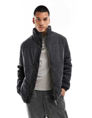 Native Youth Native Youth stone washed denim puffer jacket in black