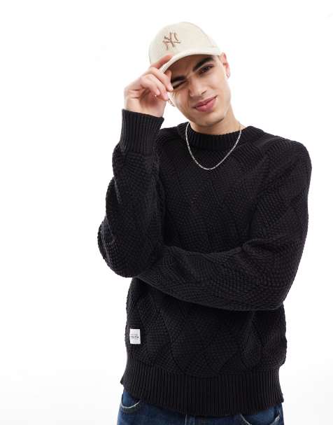 Native Youth – Strickpullover mit Webstrick-Muster in schwarzer Acid-Waschung - view 1
