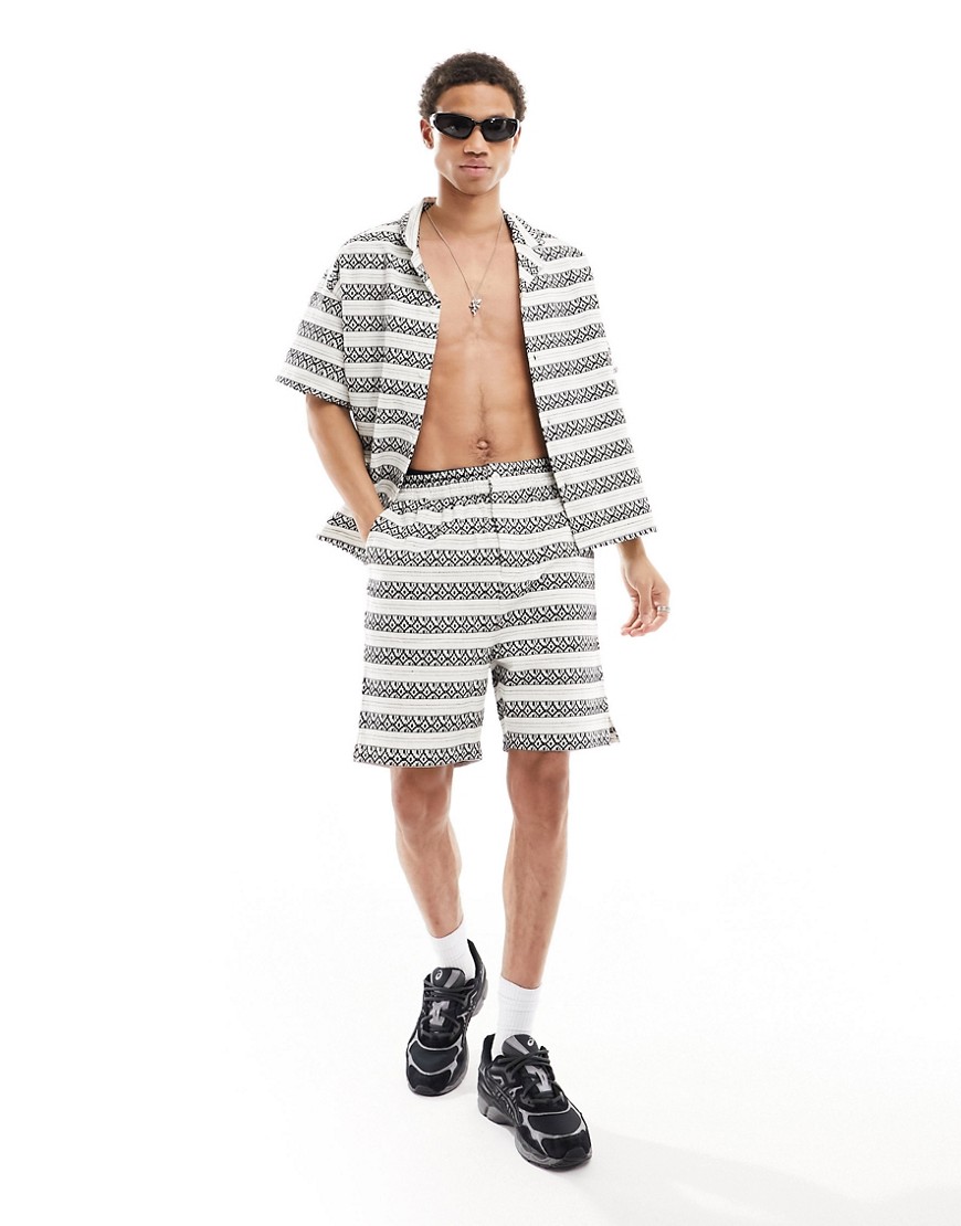 Native Youth stripe jacquard shorts co-ord in black and white-Multi
