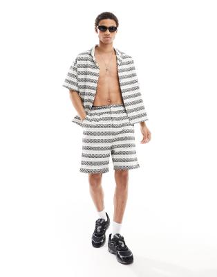 [Native Youth] Native Youth stripe jacquard shorts in black and white (part of a set)-Multi 30 Black/white