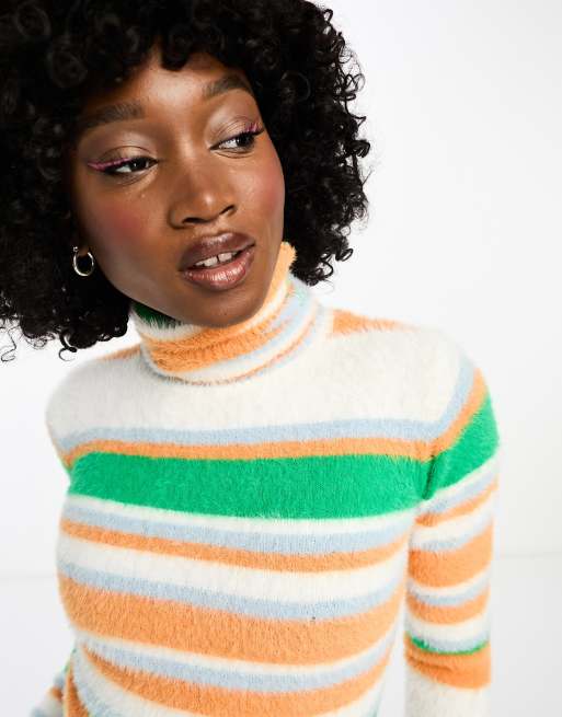 Native Youth striped fluffy roll neck jumper in multi ASOS