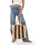 [Native Youth] Native Youth striped raffia tote bag in red and navy-Neutral One Size RED/NAVY/BEIGE