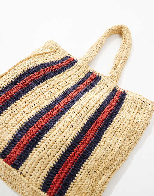 Native Youth striped raffia tote bag in red and navy | ASOS