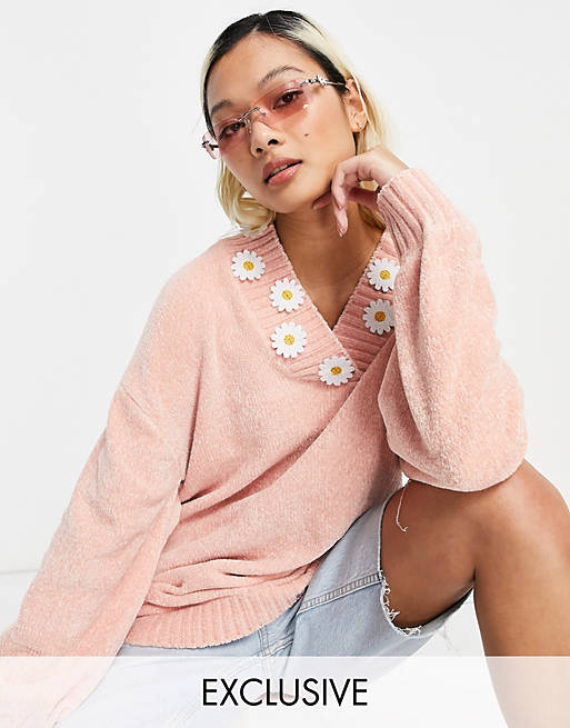Native Youth super cute oversized jumper with daisy trim