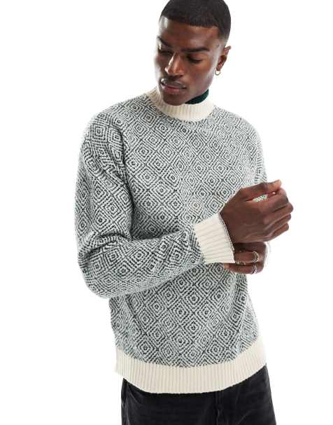 Native Youth – Sweter oversize z golfem i wrabianym ciemnozielonym wzorem - view 1