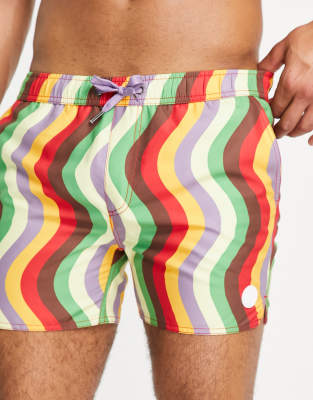 Native Youth Native Youth swim shorts in red and green wavey print