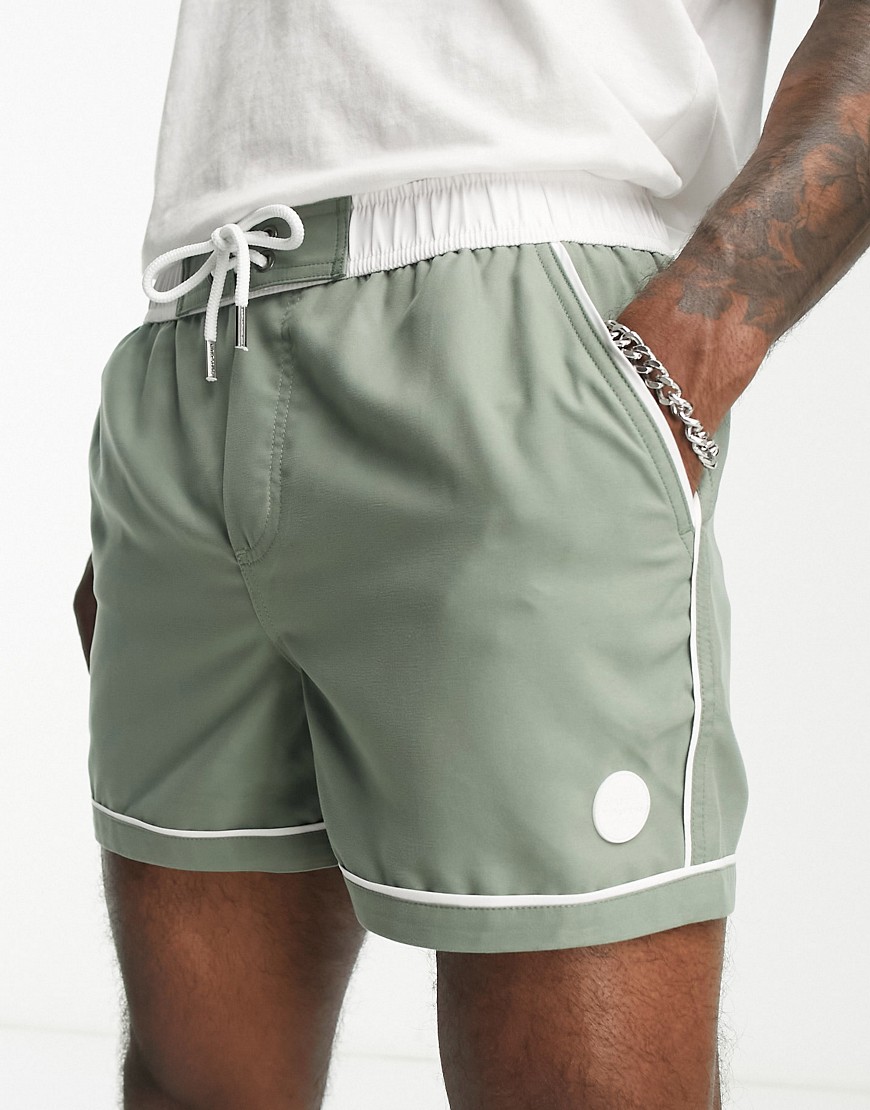 Native Youth swim shorts with contrast piping in khaki - KHAKI-Green