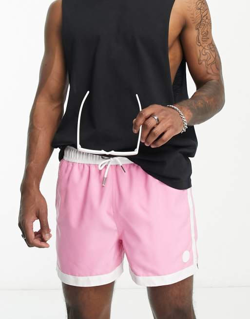 Native Youth swim shorts with side stripe in pink and white - PINK, 3 of 4
