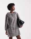 [Native Youth] Native Youth tartan ruffle collared dress in black check-Grey 8 MULTI