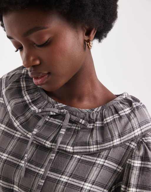Native Youth tartan ruffle collared dress in black plaid , 2 of 4