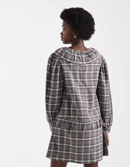 Native Youth tartan ruffle collared dress in black plaid , 4 of 4