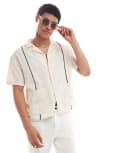 [Native Youth] Native Youth textured boxy shirt in green and stone-Neutral Chest 38 Stone/green