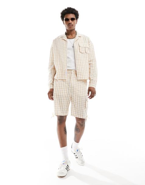 Native Youth textured check shorts in light beige - view 1