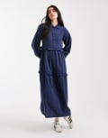 [Native Youth] Native Youth textured stripe washed ruffle midaxi dress in navy 10 NAVY