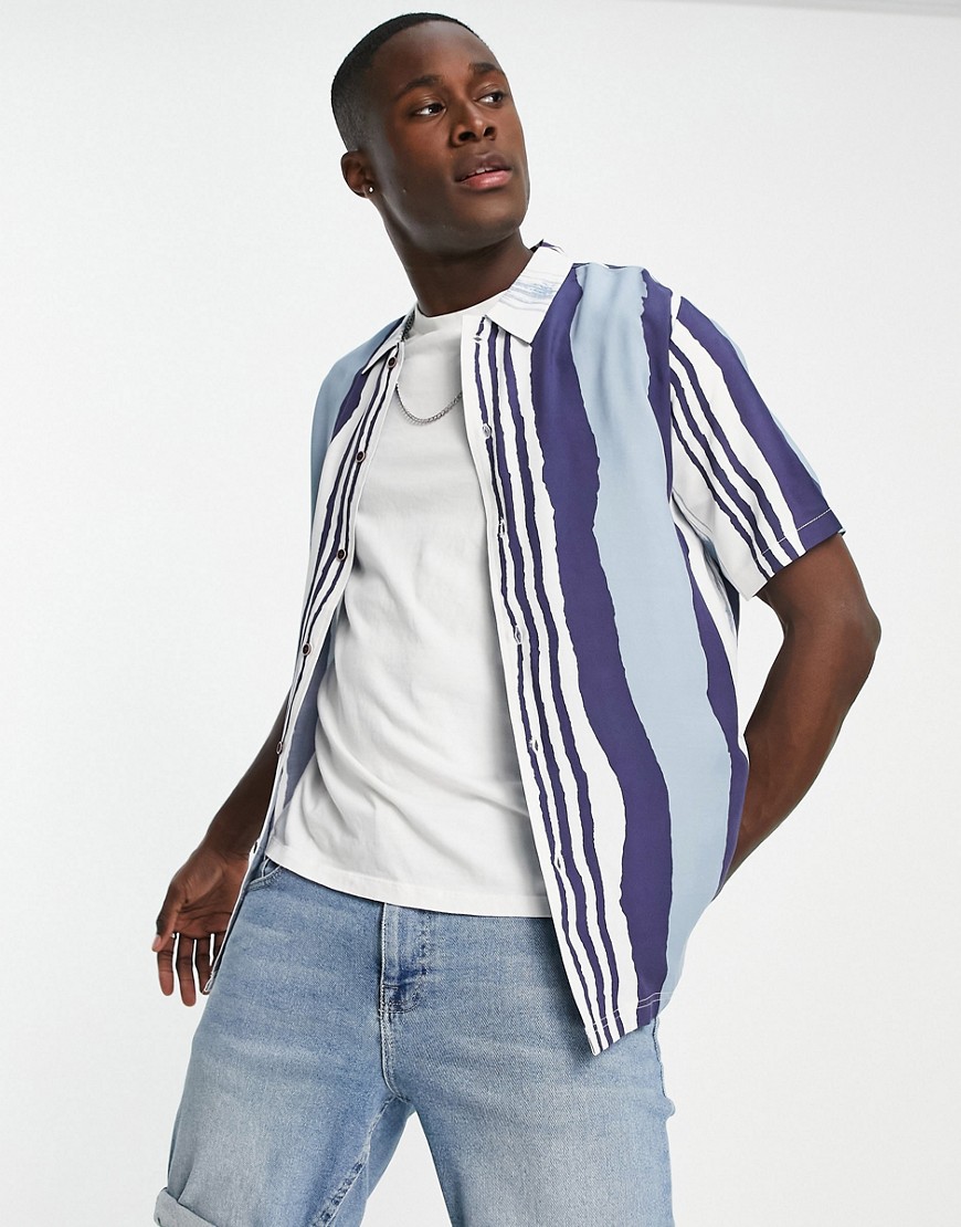 Native Youth Tidal Striped Revere Collar Shirt In Blue-blues