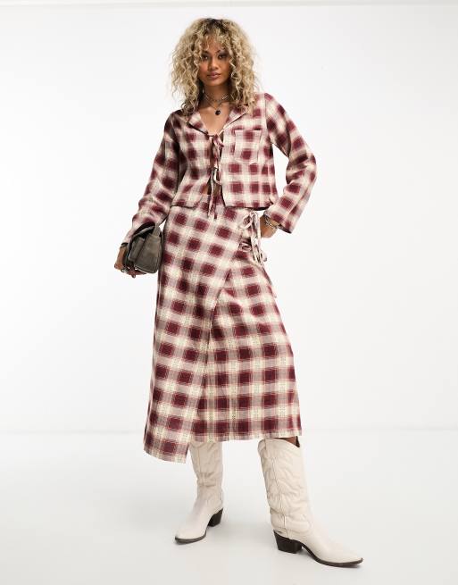 Plaid midi skirt top set