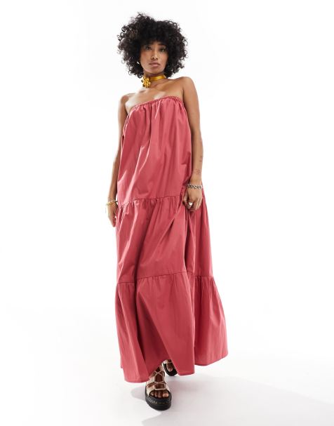 Native Youth tiered bandeau maxi dress in cherry red - view 1