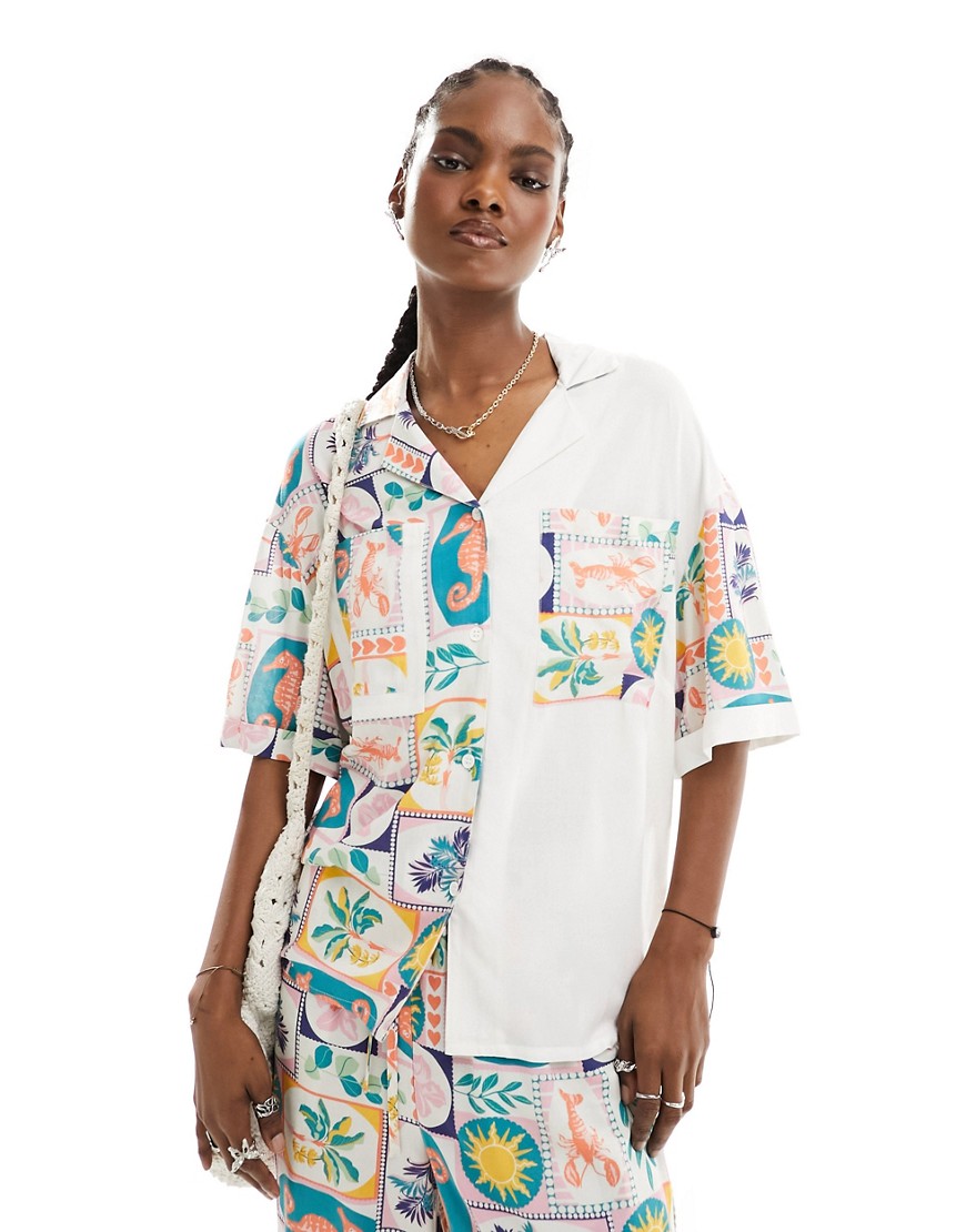 Native Youth tile print bowling shirt co-ord in multi