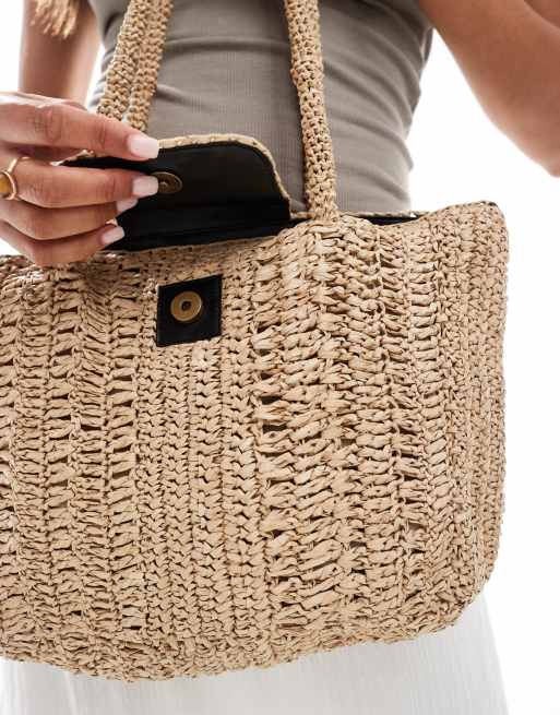 Native Youth top flap raffia shoulder bag in natural | ASOS