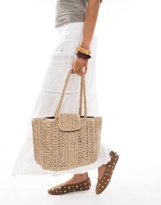 LENINA ■ RAFFIA shoulder bag RABANNE Leather-trimmed embellished woven raffia shoulder