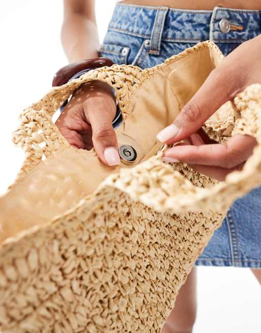 Native Youth top handle raffia mini bag in natural