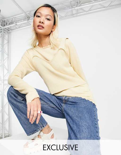 Native Youth - Twee-in-een top met lange mouwen en geschulpte zoom met gebreide cami