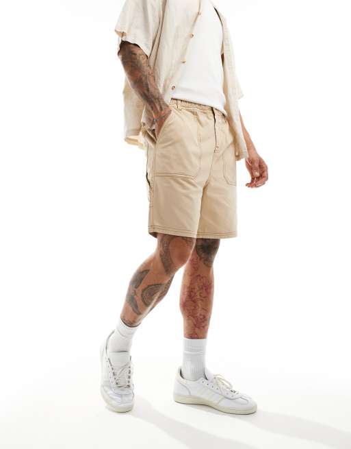 Native Youth – Utility-Shorts in Beige mit Kontrastnaht