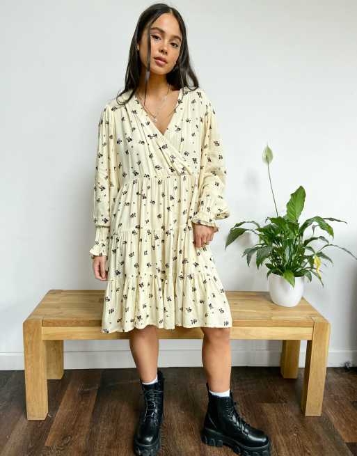 Native Youth very oversized wrap front smock dress in panda party print