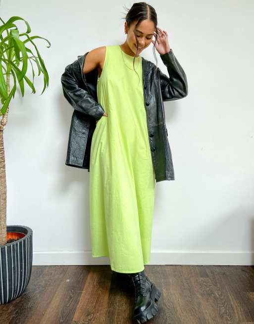 Native Youth - Vestito a trapezio oversize in popeline color lime