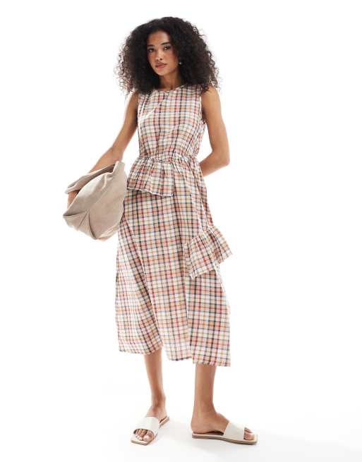 Native Youth - Vestito multicolore a quadri con volant