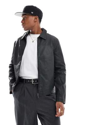 Native Youth Washed Effect Faux Leather Jacket In Black