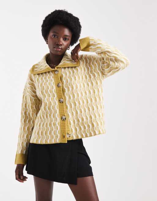 Native Youth wide collar cardigan in yellow , 2 of 4