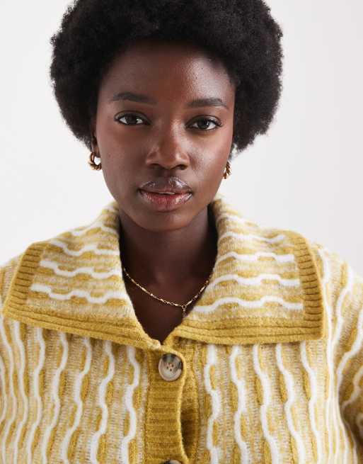 Native Youth wide collar cardigan in yellow , 3 of 4