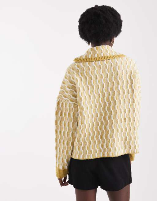Native Youth wide collar cardigan in yellow , 4 of 4