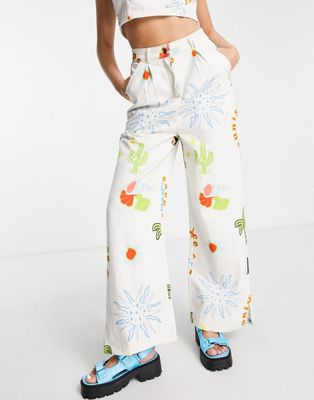 Native Youth wide leg denim trousers in mix print co-ord