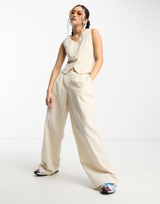 Native Youth wide leg linen trouser co-ord in natural