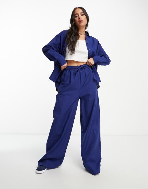 Native Youth wide leg linen trousers co-ord in french navy