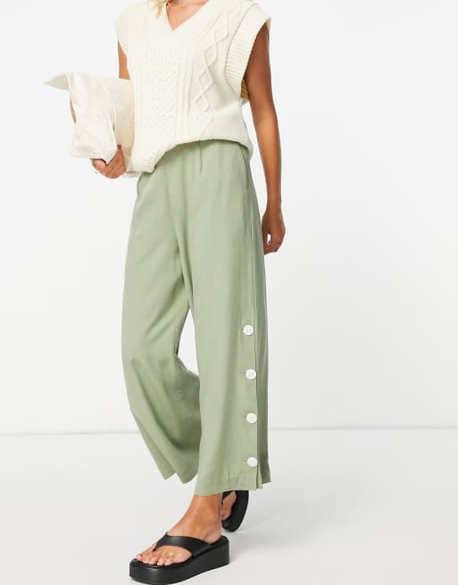 sage green wide leg trousers