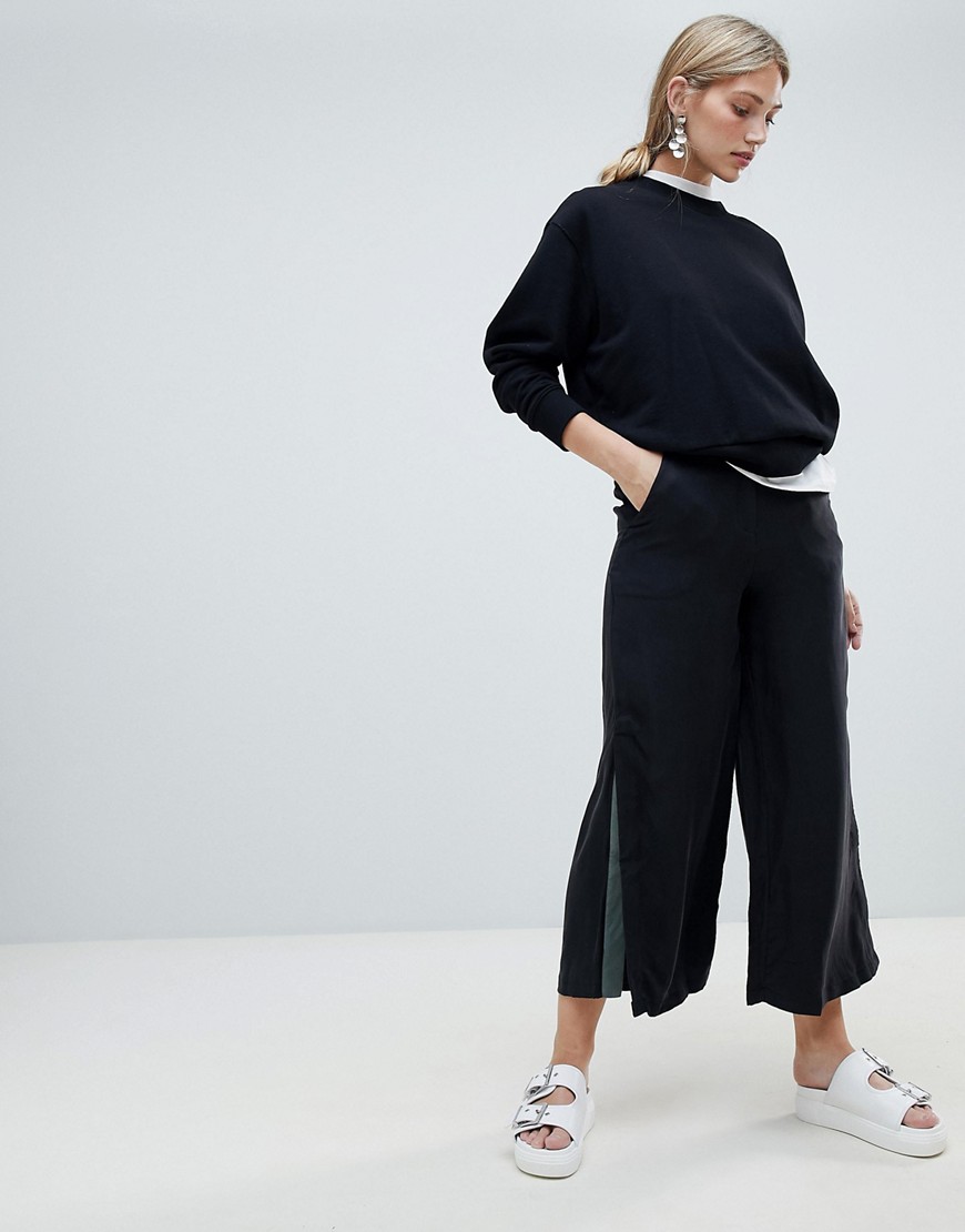 Native Youth wide leg trouser with contrast flared panel-Black
