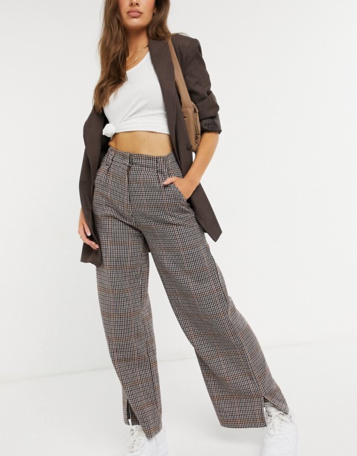 Native Youth wide leg trousers in brown check