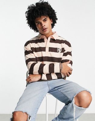 Native Youth X Football relaxed polo top in brown stripe - ASOS Price Checker