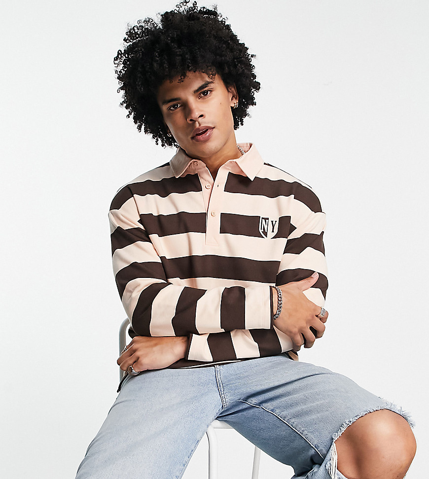 Native Youth X Football relaxed polo top in brown stripe