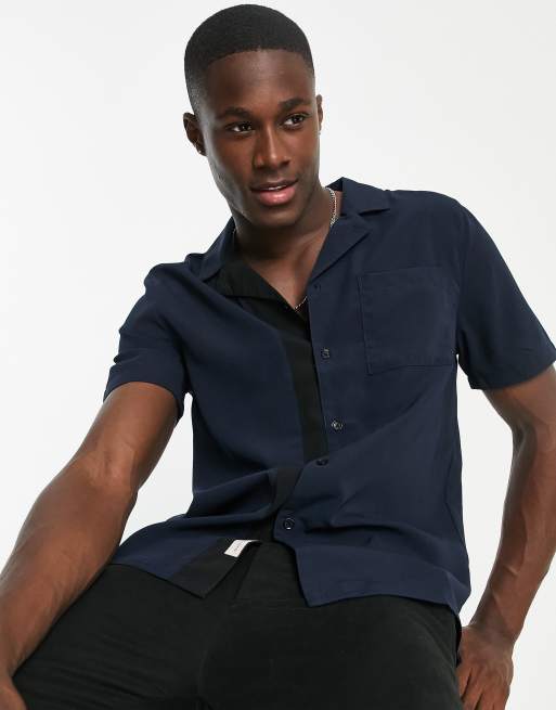 navy blue shirt with collar