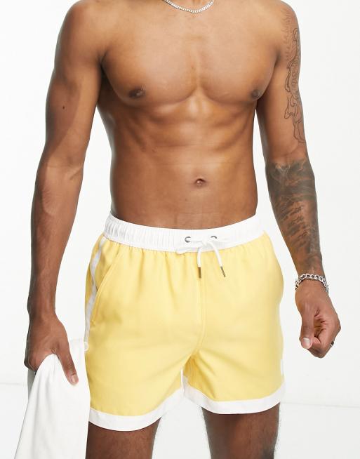 Native Youth - Zwemshort met zijstreep in geel en wit - YELLOW