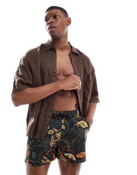 Native Youth - Zwemshorts met all-over gestikte print in zwart - view 1