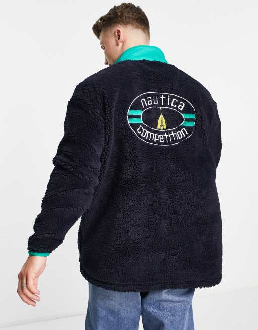 Nautica - Competition Archive - Felpa blu navy in flanella a coste con zip corta, 2 di 4
