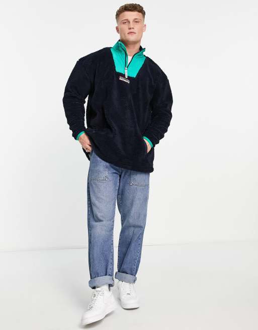 Nautica - Competition Archive - Felpa blu navy in flanella a coste con zip corta, 4 di 4