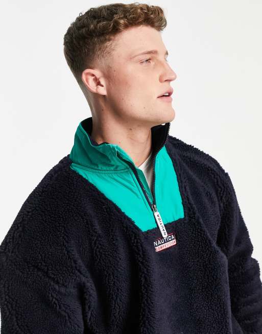 Nautica Competition Archive waleed 1/4 zip sherpa fleece in navy, 3 of 4
